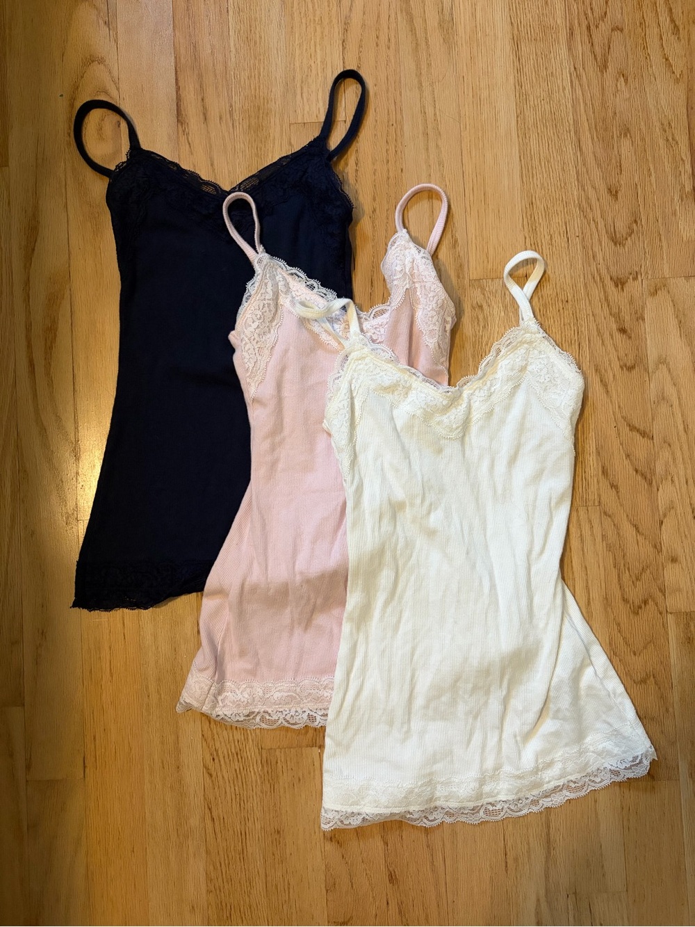 Hollister Lace-Trim Camisoles in Black, Pink, Cream - 3-Pack Look